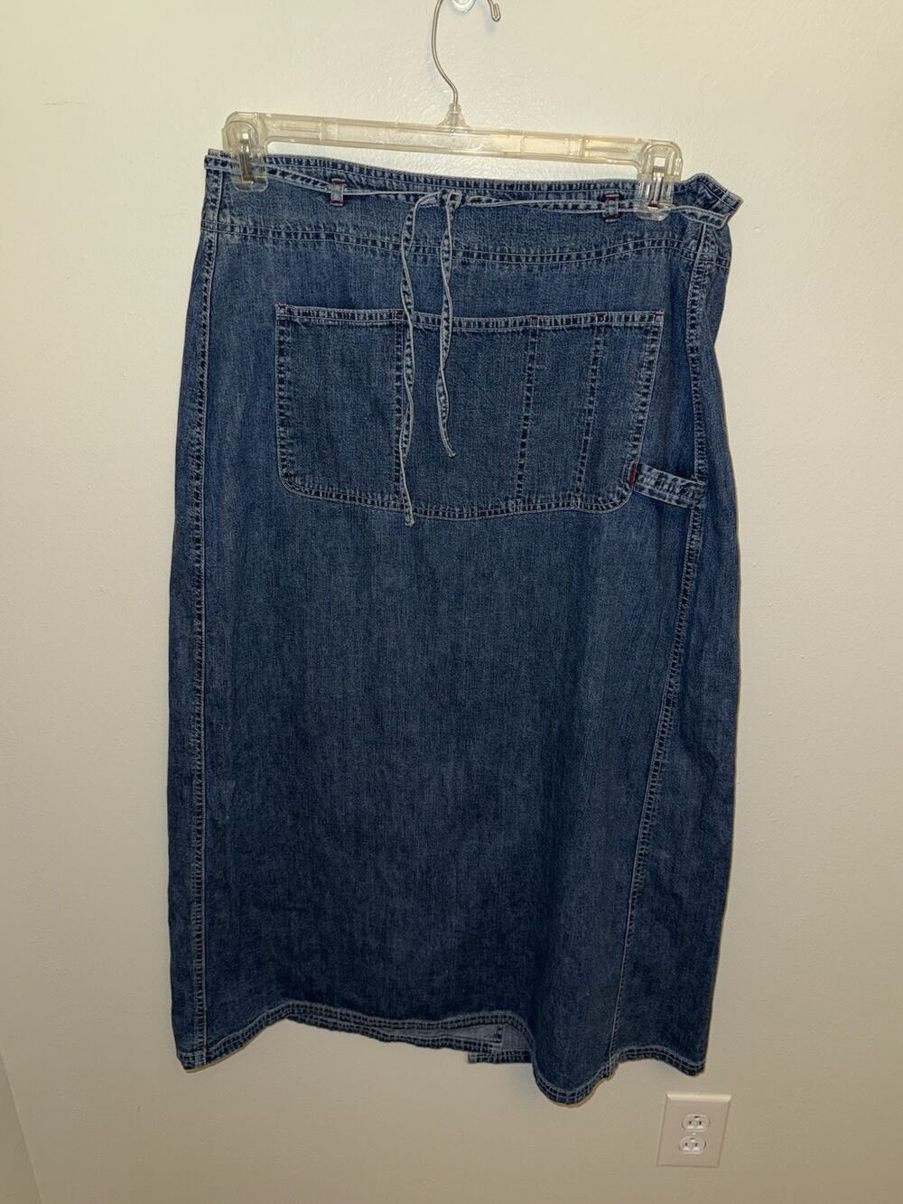 American Eagle Women's Wrap Belted A-Line Denim Midi Skirt Blue Size 6 Modest
